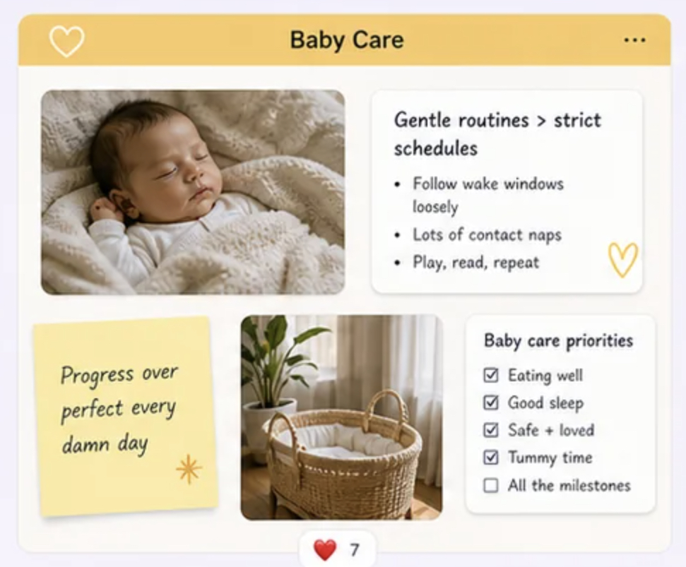 Newborn care vision board preview with baby care inspiration and first-year planning ideas.