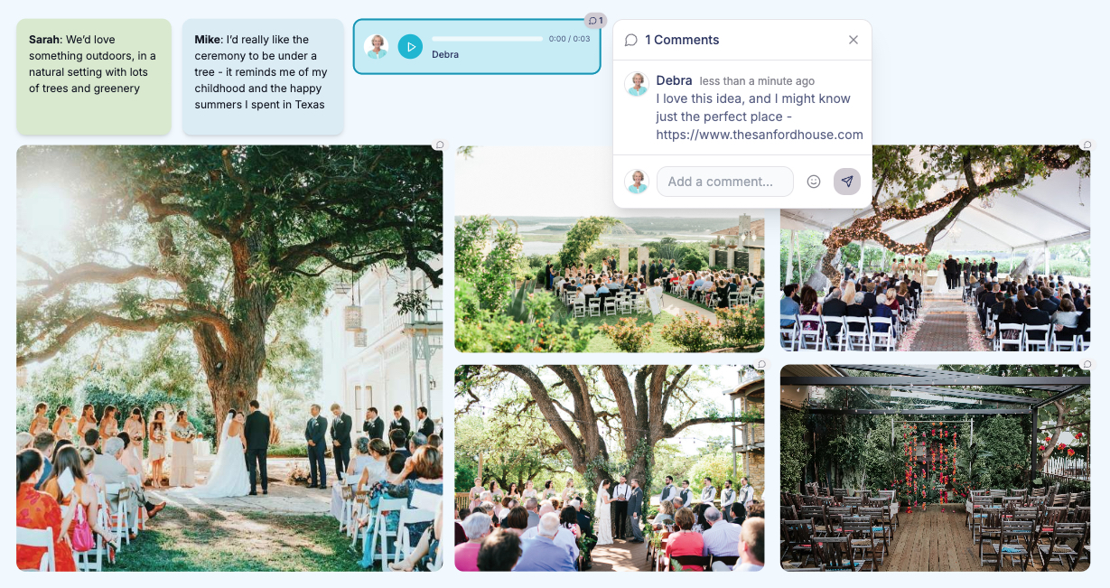 Real LunaBoard wedding dream board example shared by a couple.