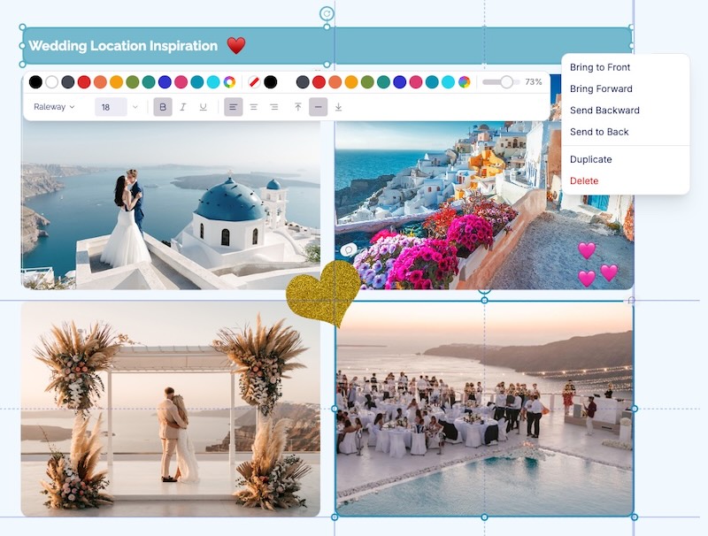 Styling, formatting, size and position controls