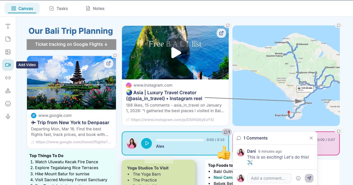 LunaBoard vision board showing wedding planning with photos, stickers, and collaboration